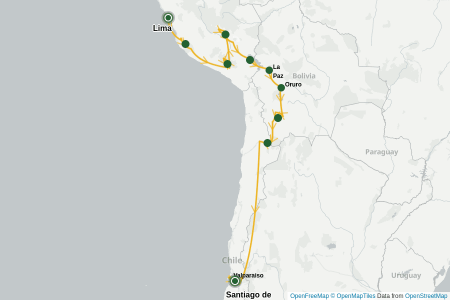 Itinerary Map image for Peru, Bolivien & Chile: Privatreise