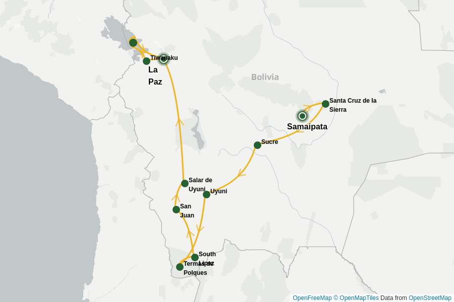 Itinerary Map image for Bolivien: Privatreise