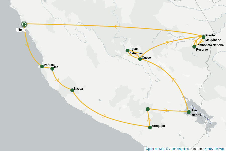 Itinerary Map image for Peru: Pazifik bis zum Amazonas